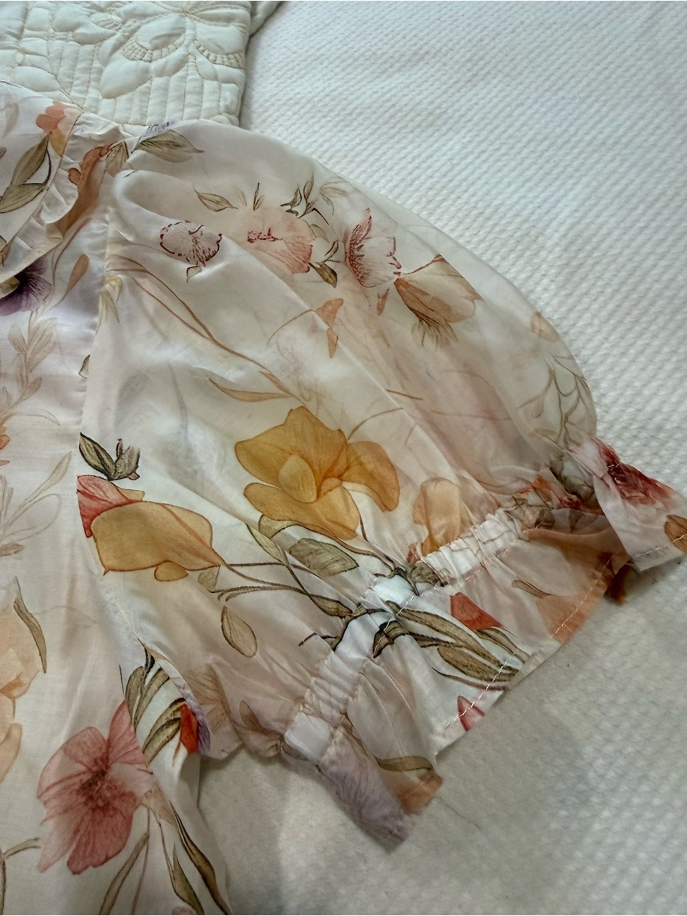 Lucky and Coco Sheer Floral Button-Front Blouse - Cream Multi - Picture 3 of 7